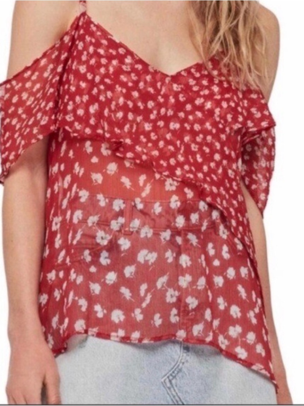 All Saints Savine Scatter Cold shoulder Viscose Chiffon Top sz 4